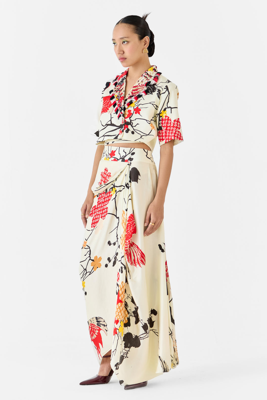 RED CRANE  BLAZER & DRAPED SKIRT CO-ORD