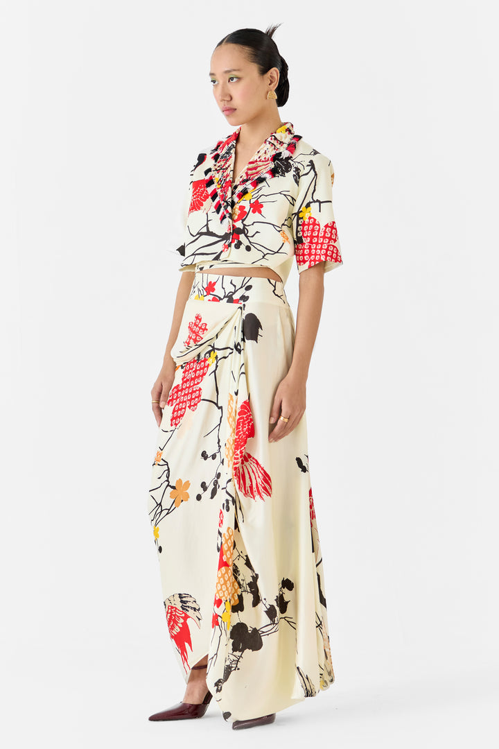RED CRANE  BLAZER & DRAPED SKIRT CO-ORD