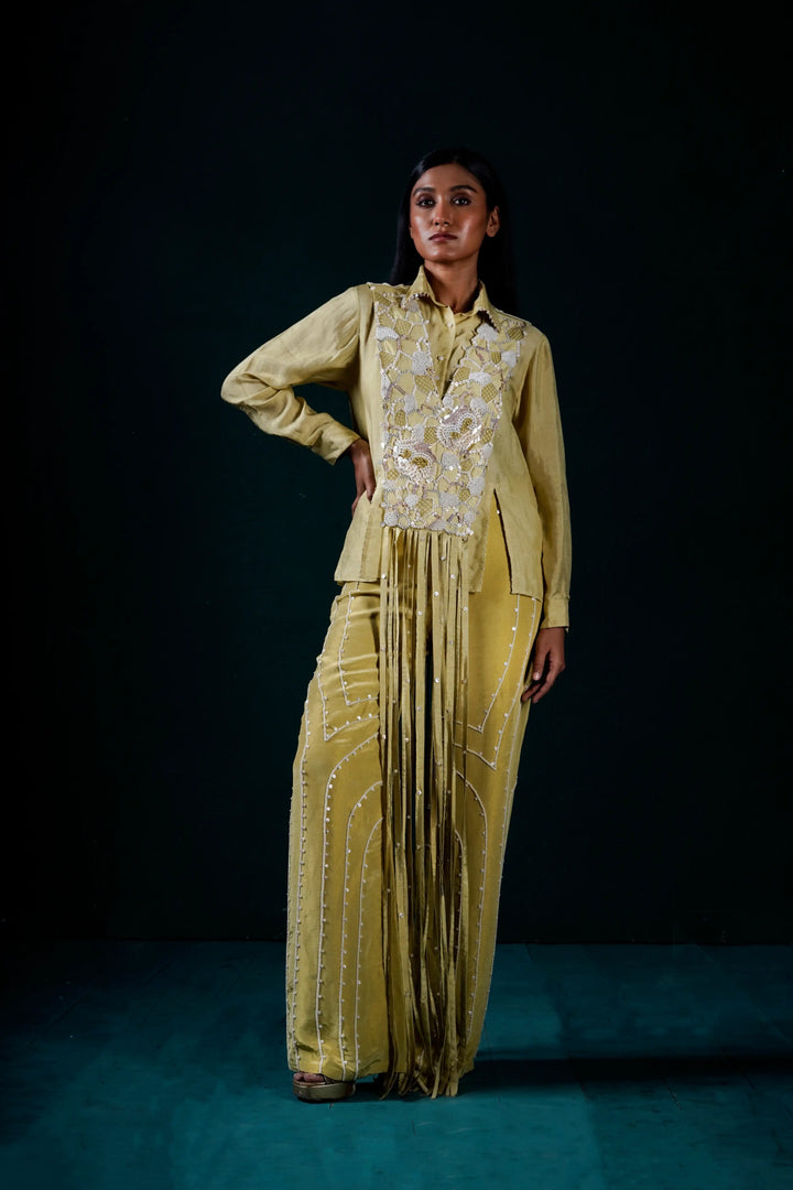"Echoleaf" fringed Overlay with shirt and pant