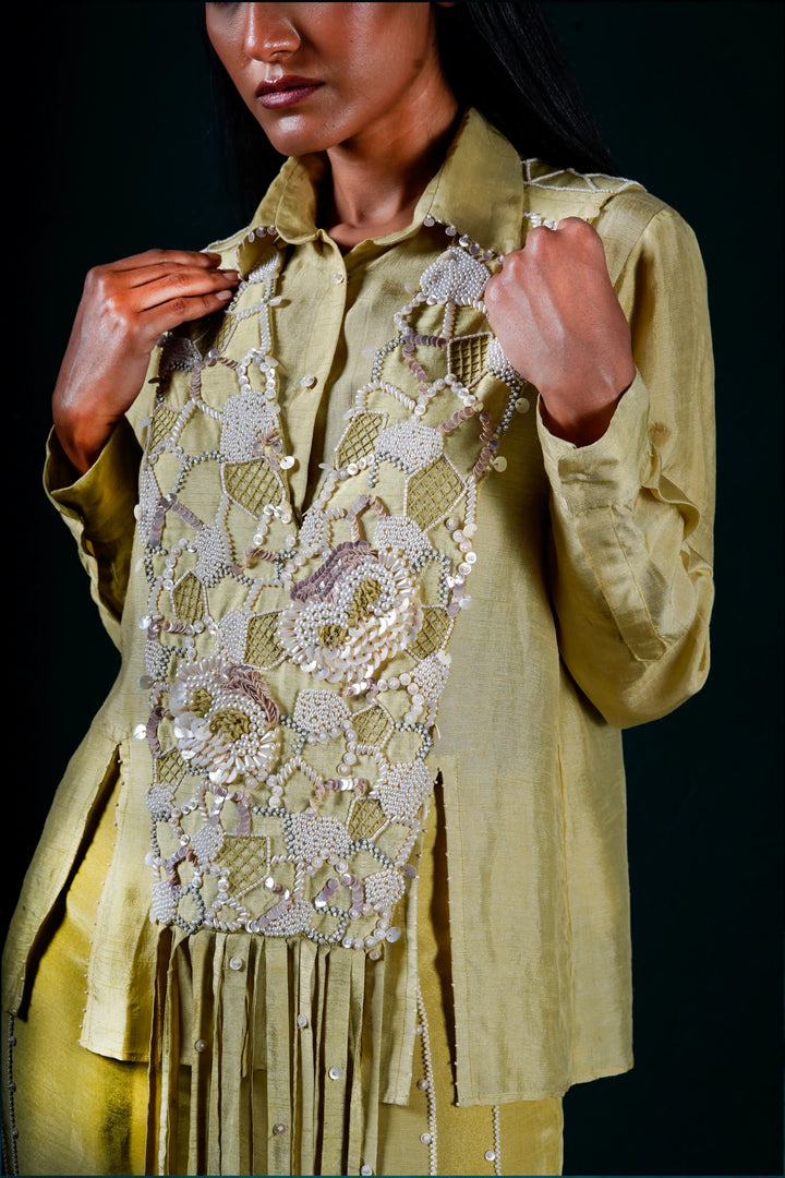 "Echoleaf" fringed Overlay with shirt and pant