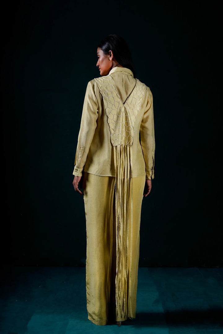 "Echoleaf" fringed Overlay with shirt and pant