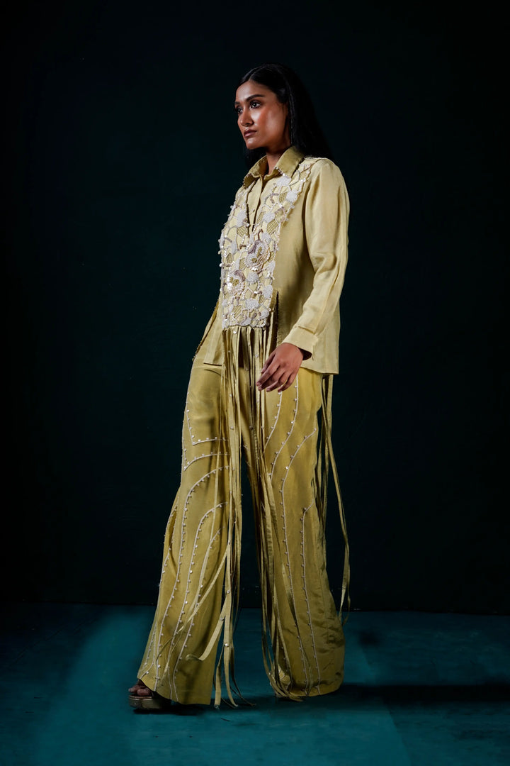 "Echoleaf" fringed Overlay with shirt and pant