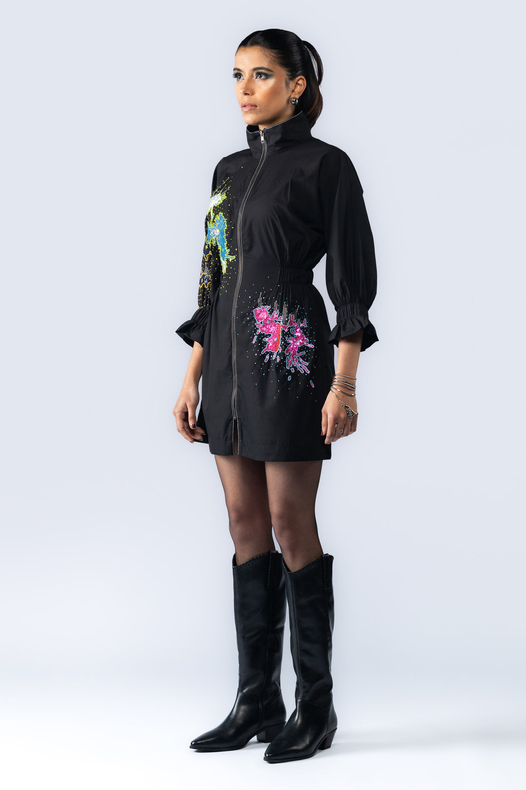Hand embroidered sequin dress - Black