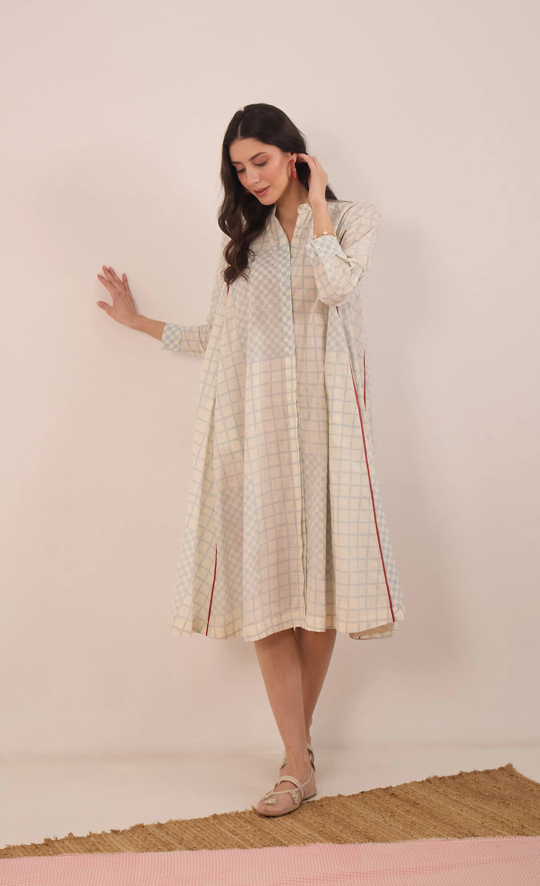 Sheen: Cotton Blue Check Midi Dress
