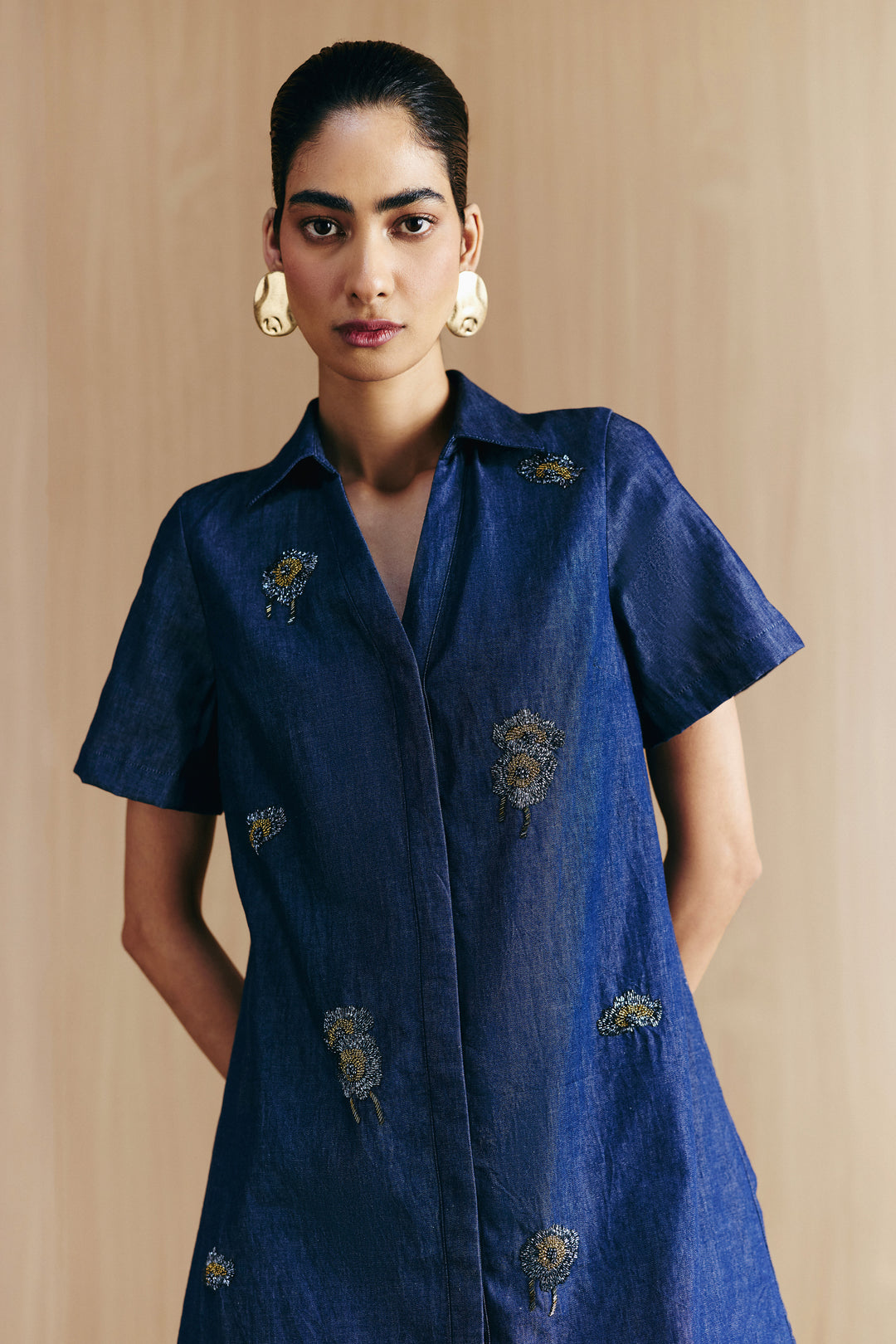 DENIM EMBELLISHED DRESS