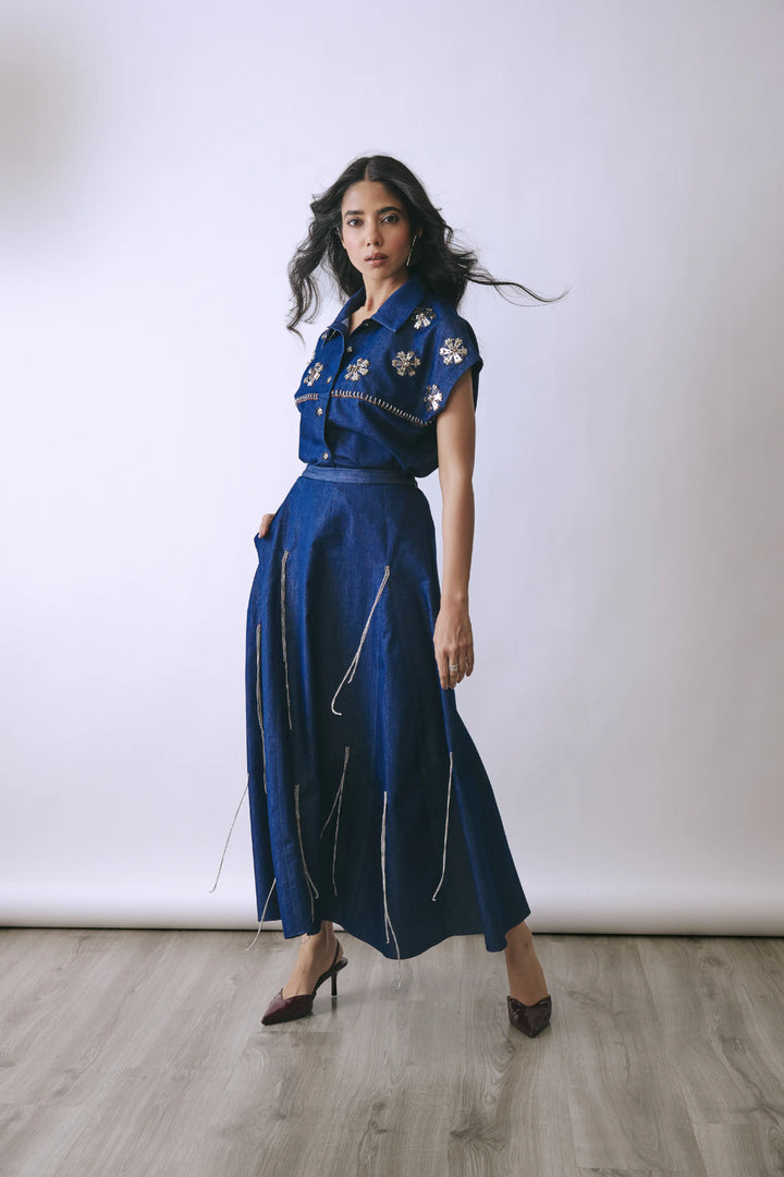 Chain Denim Circular Skirt Set