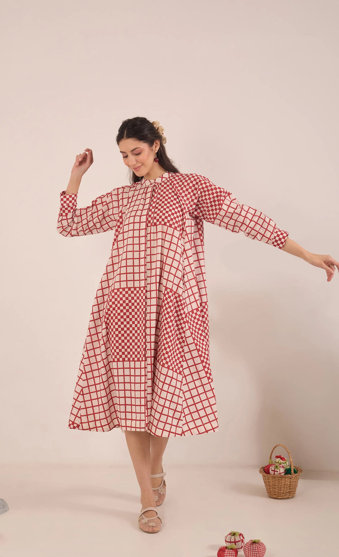 Aarol: Cotton Check Midi Dress