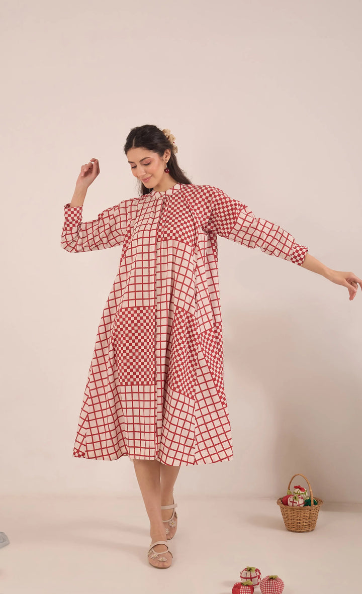 Aarol: Cotton Check Midi Dress
