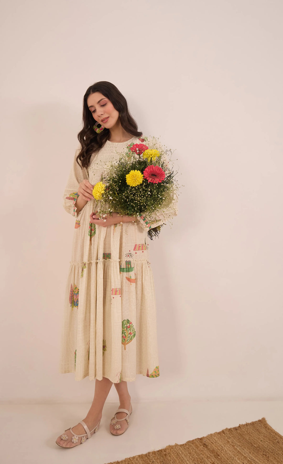 Gulposh: Cotton Smocking Midi Dress