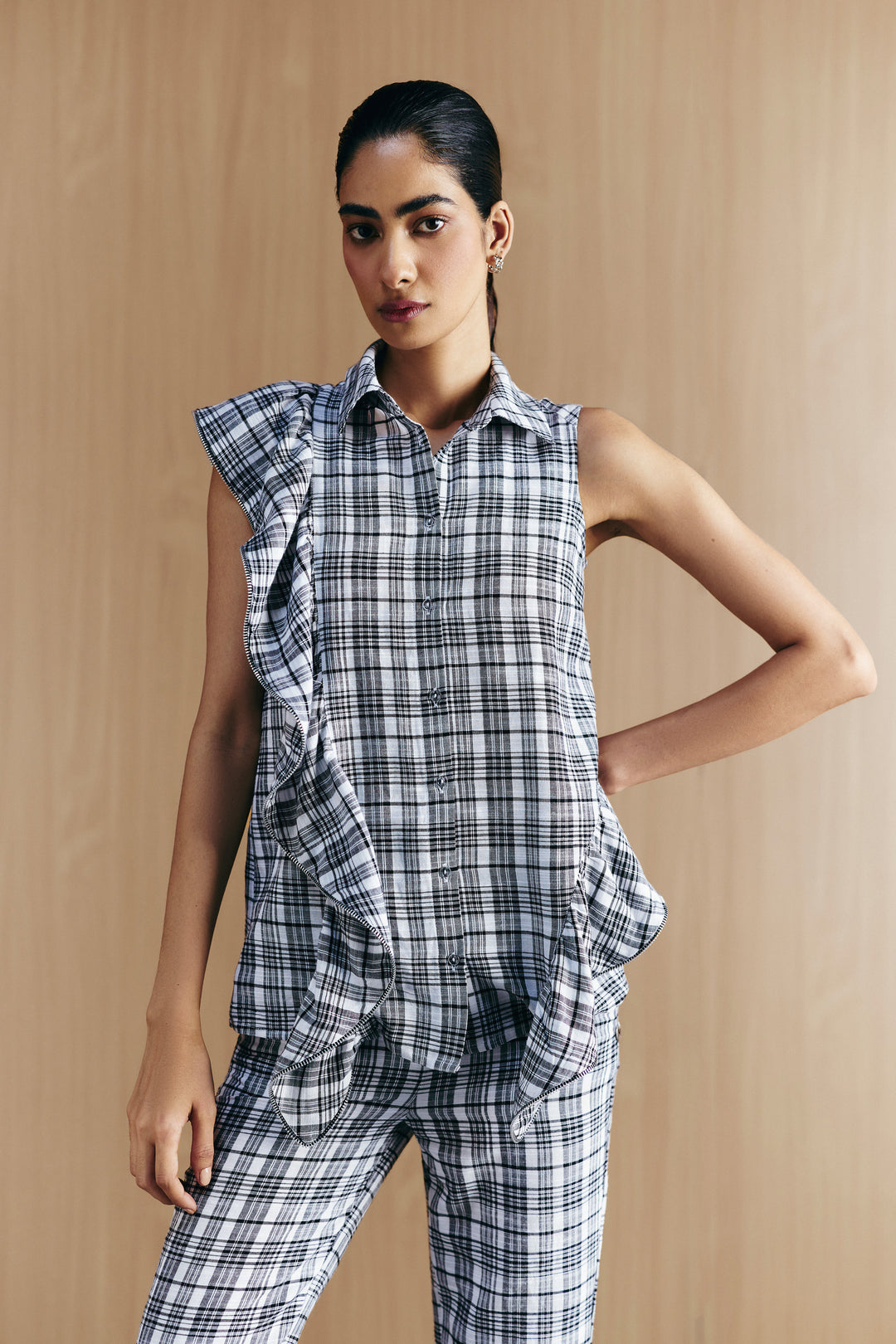 CHECK ZIPPER FRILL COORD SET