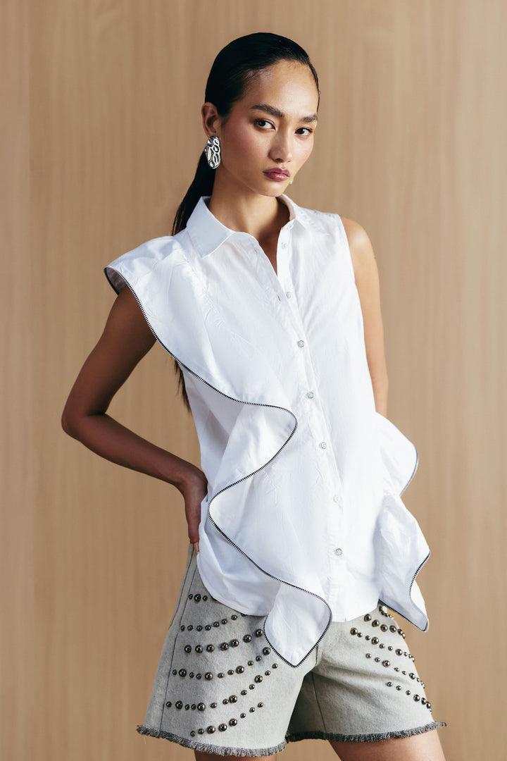 ZIPPER FRILL SHIRT