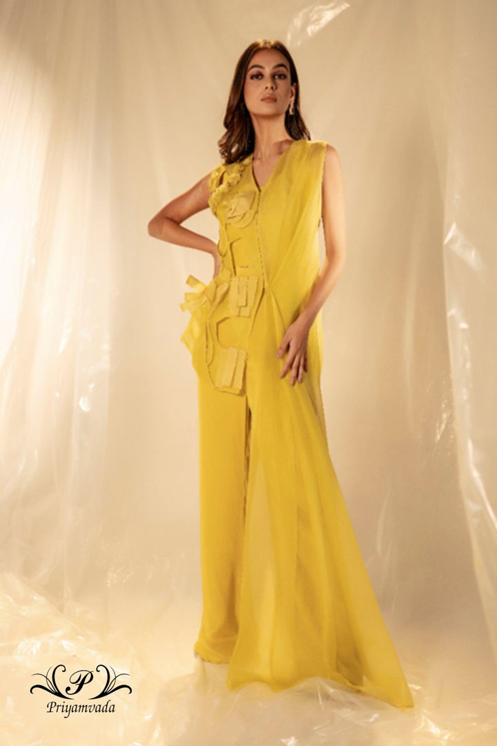 Draped jacket with bustier and pant