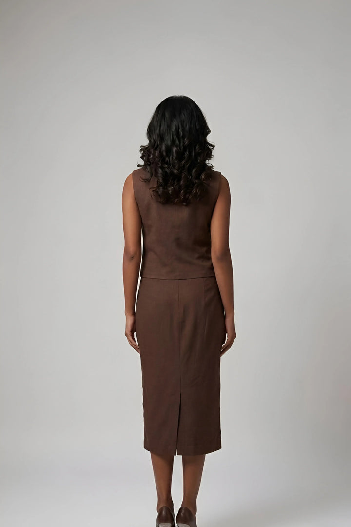 Zebra Waistcoat with Pencil fit Skirt Brown