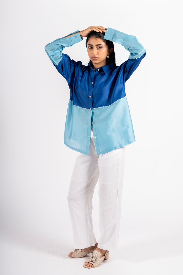 Beanie Shirt Two Tone Blue- Light Blue