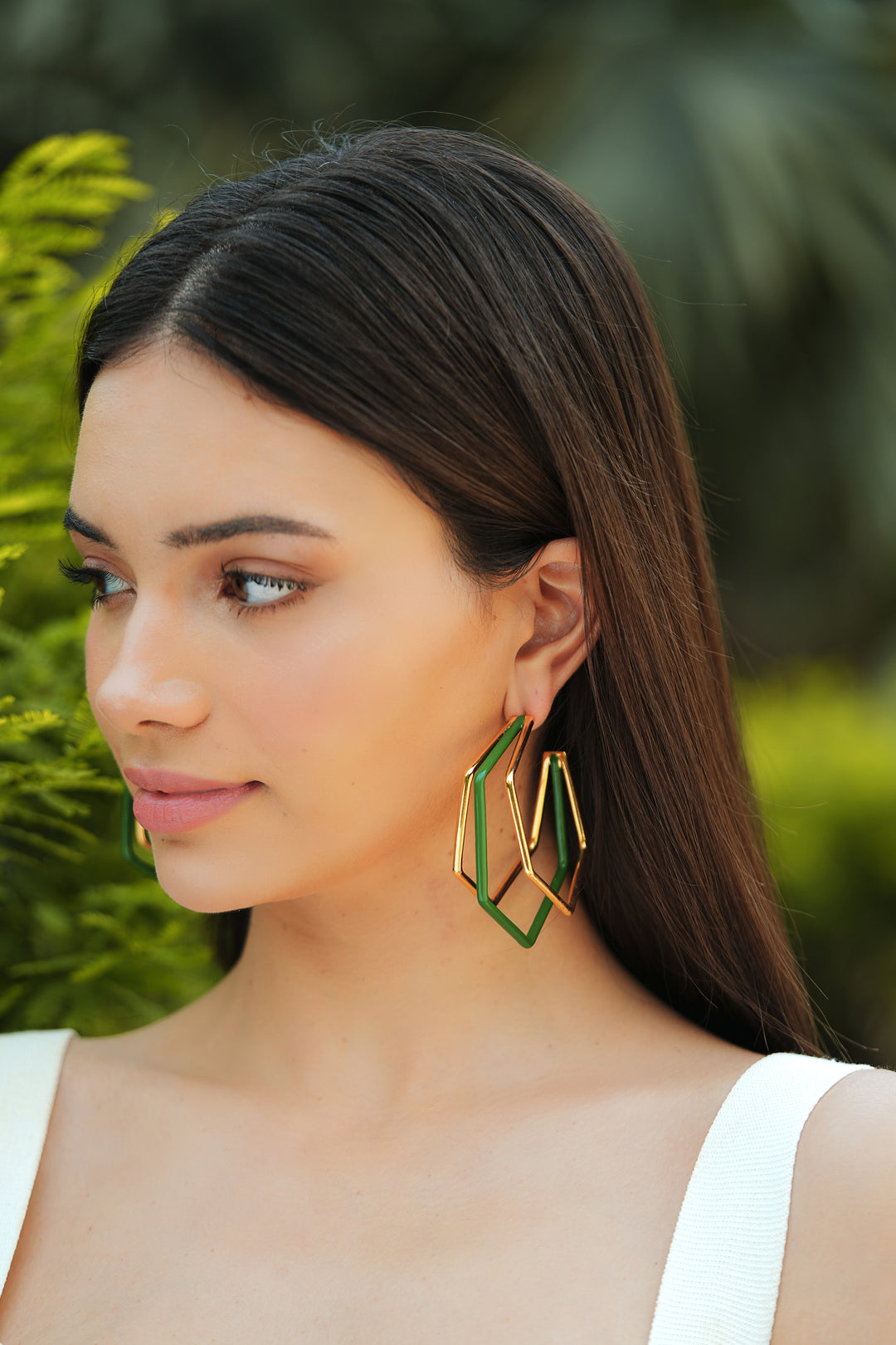 XL Trio Green Enamel Gold Hoops