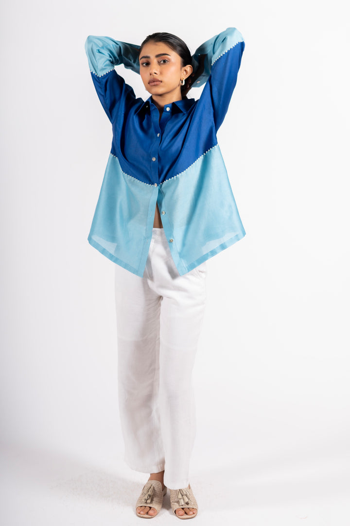 Beanie Shirt Two Tone Blue- Light Blue