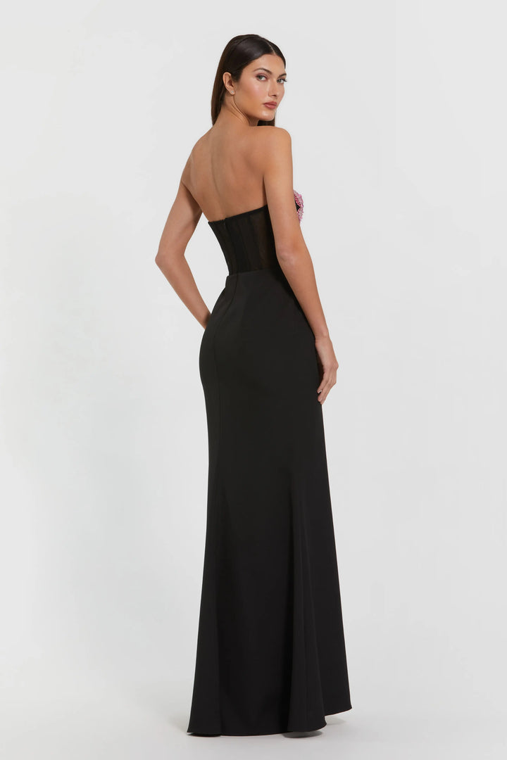 Black Strapless Embroidered Bustier Gown