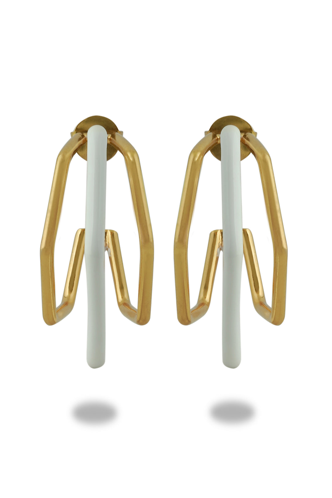 Small Trio White Enamel Gold Hoops