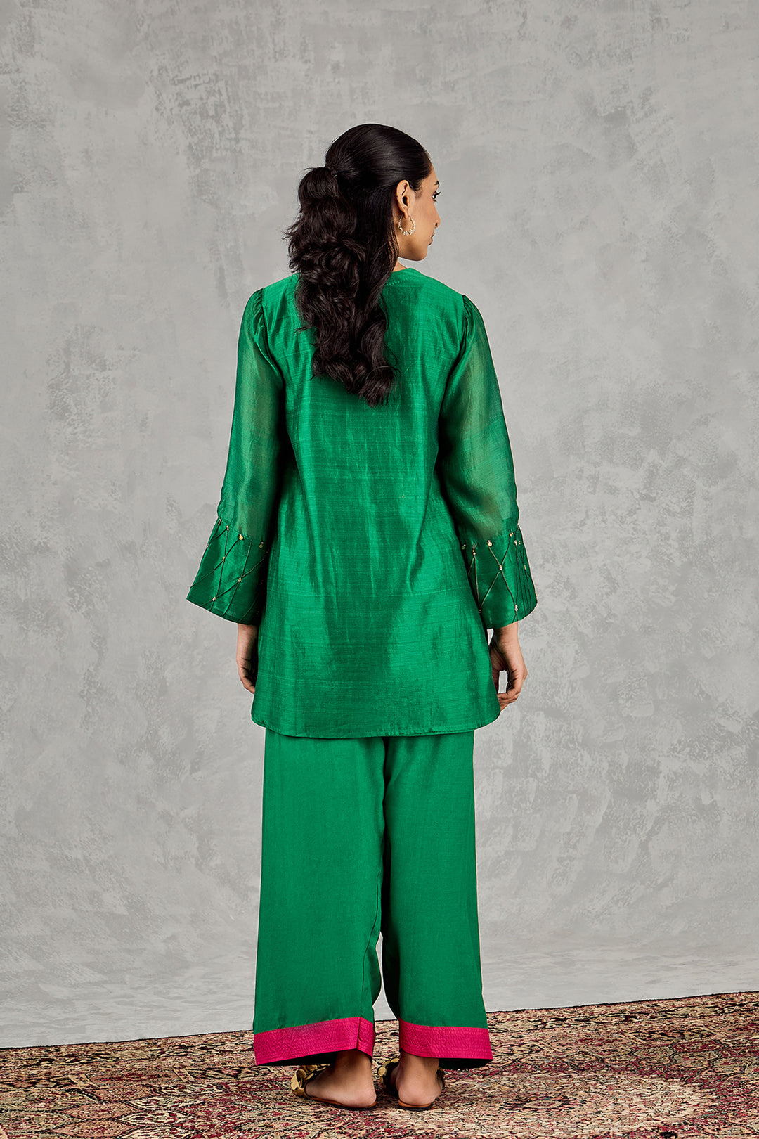 Green Fish Patch Embroidery Short Tunic Set