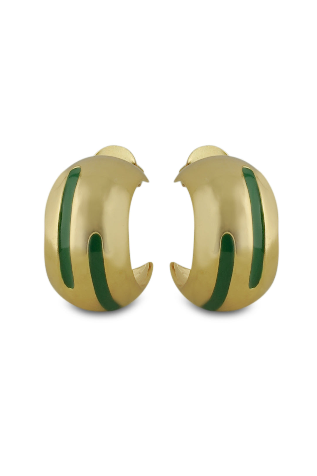 Luna Green Enamel Gold Hoops