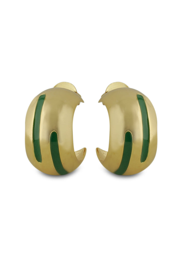 Luna Green Enamel Gold Hoops