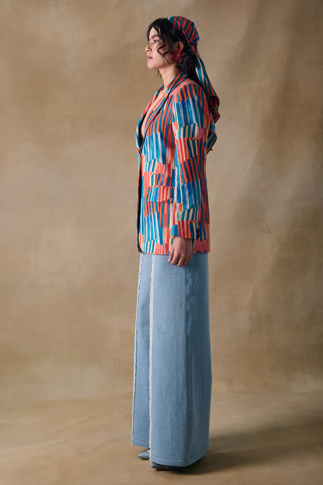 Denim wide leg pants
