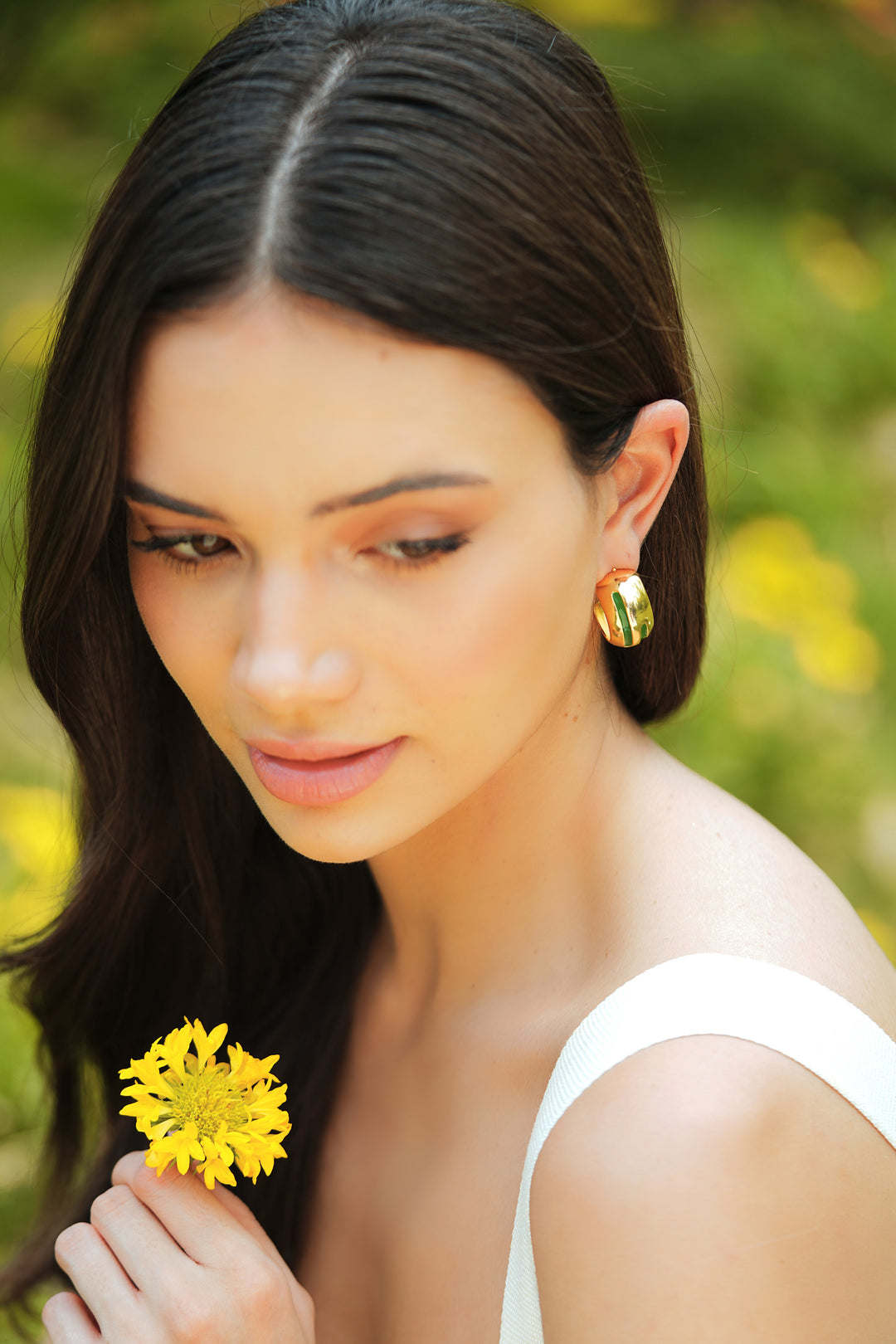 Luna Green Enamel Gold Hoops