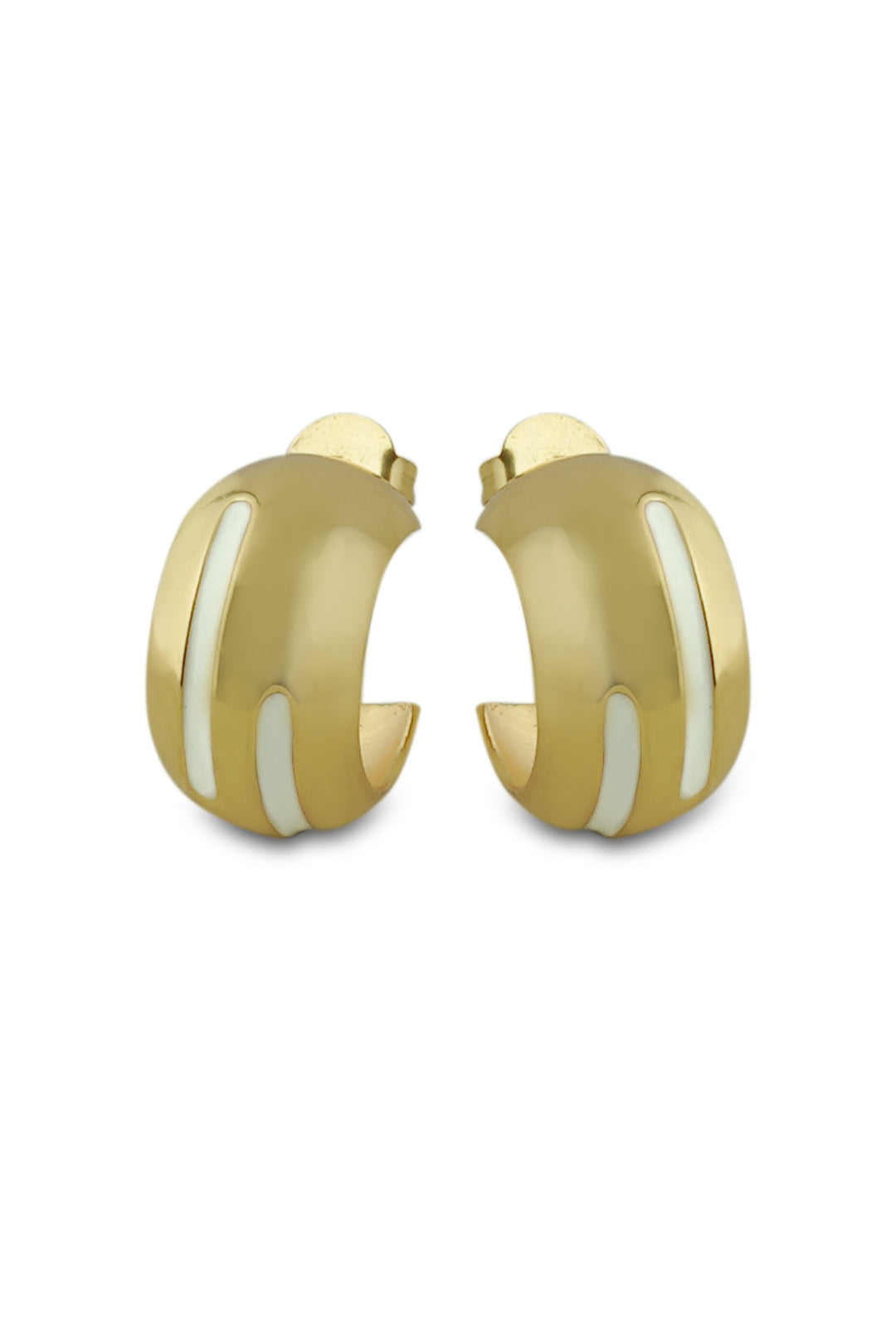 Luna White Enamel Gold Hoops
