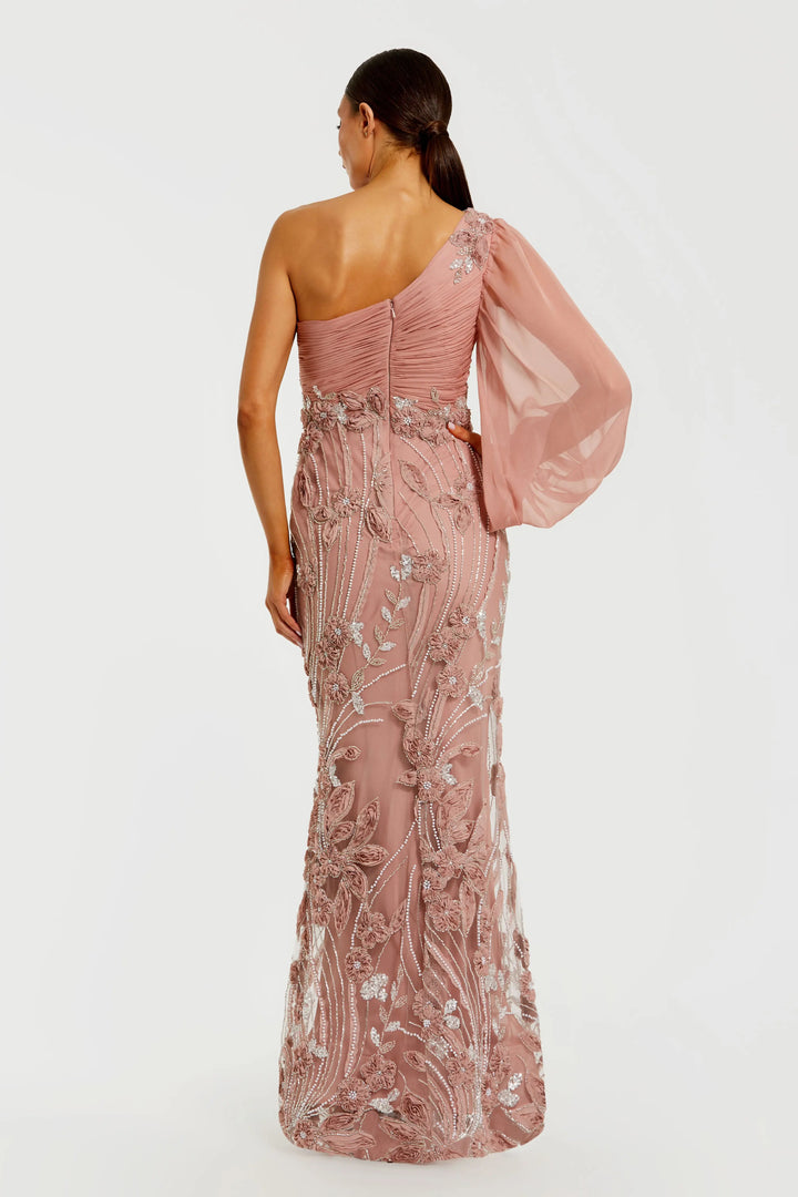 Pink One Sleeve Chiffon Embellished Gown