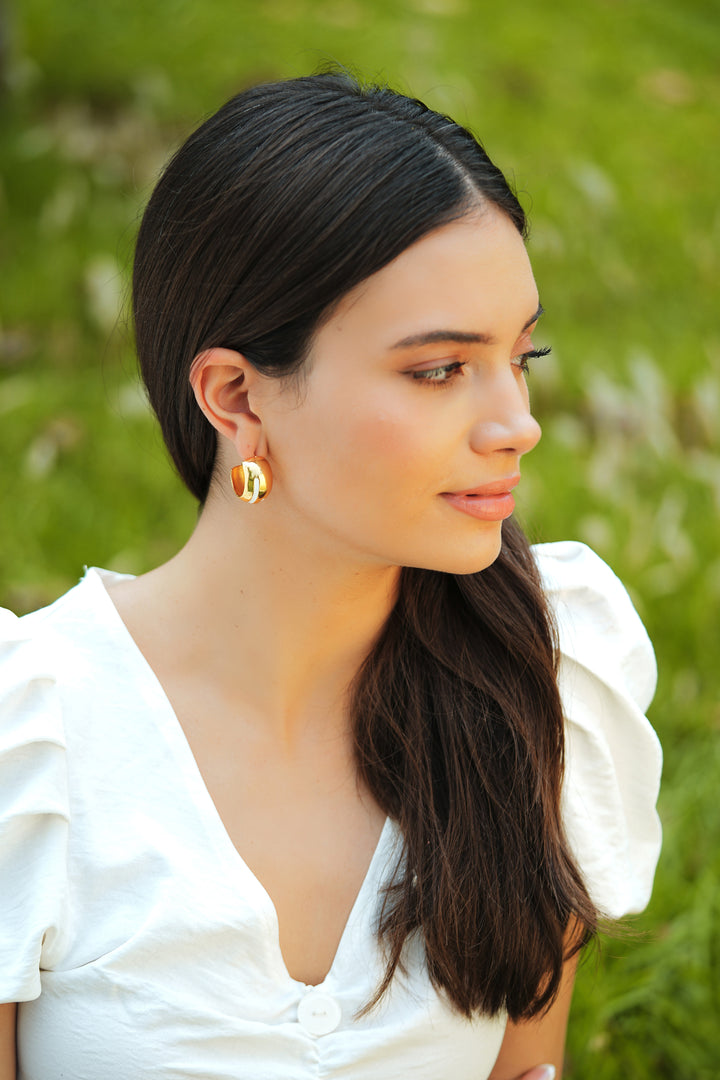 Luna White Enamel Gold Hoops