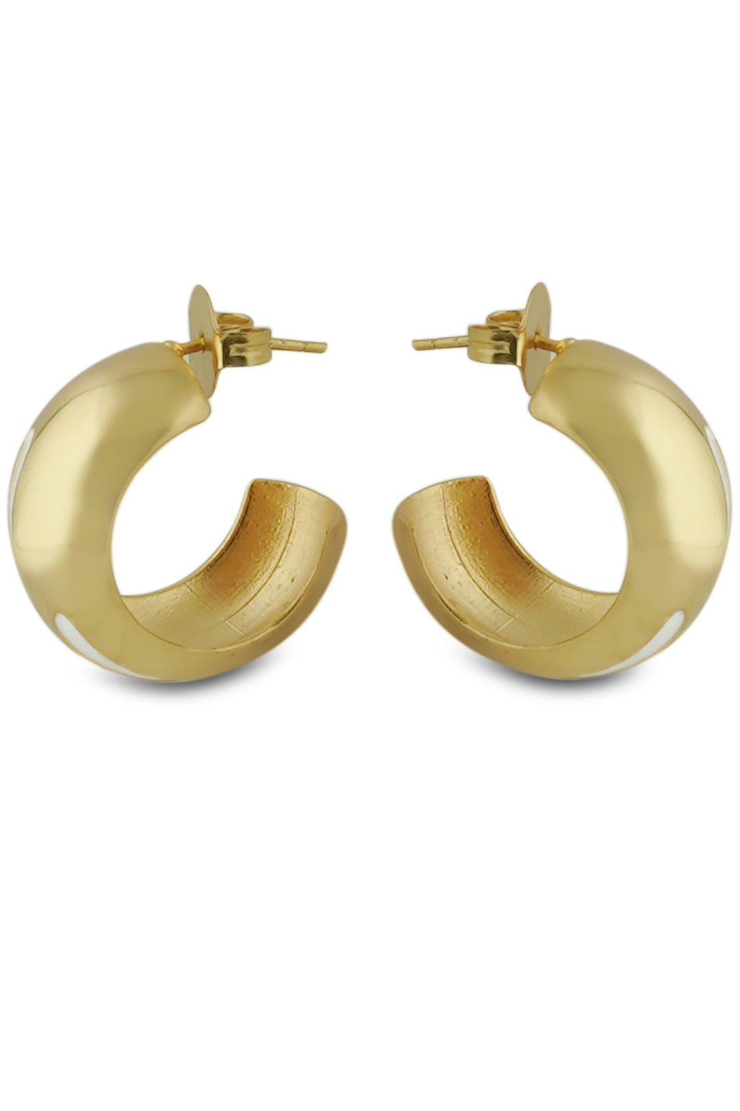 Luna White Enamel Gold Hoops