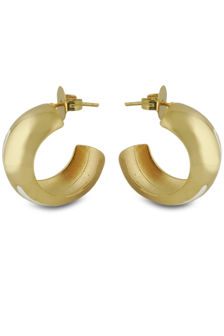 Luna White Enamel Gold Hoops