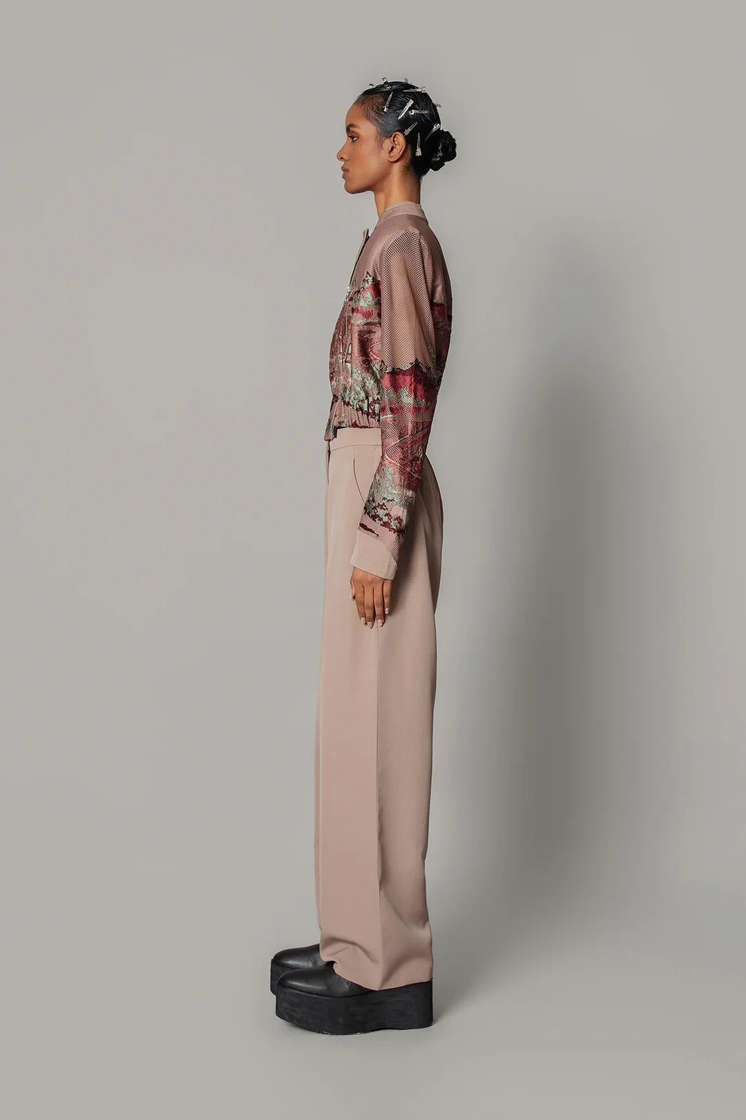 Brown Hokusai embroidered Double Zipper Bomber Set