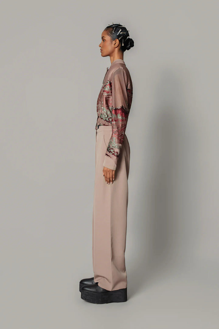Brown Hokusai embroidered Double Zipper Bomber Set