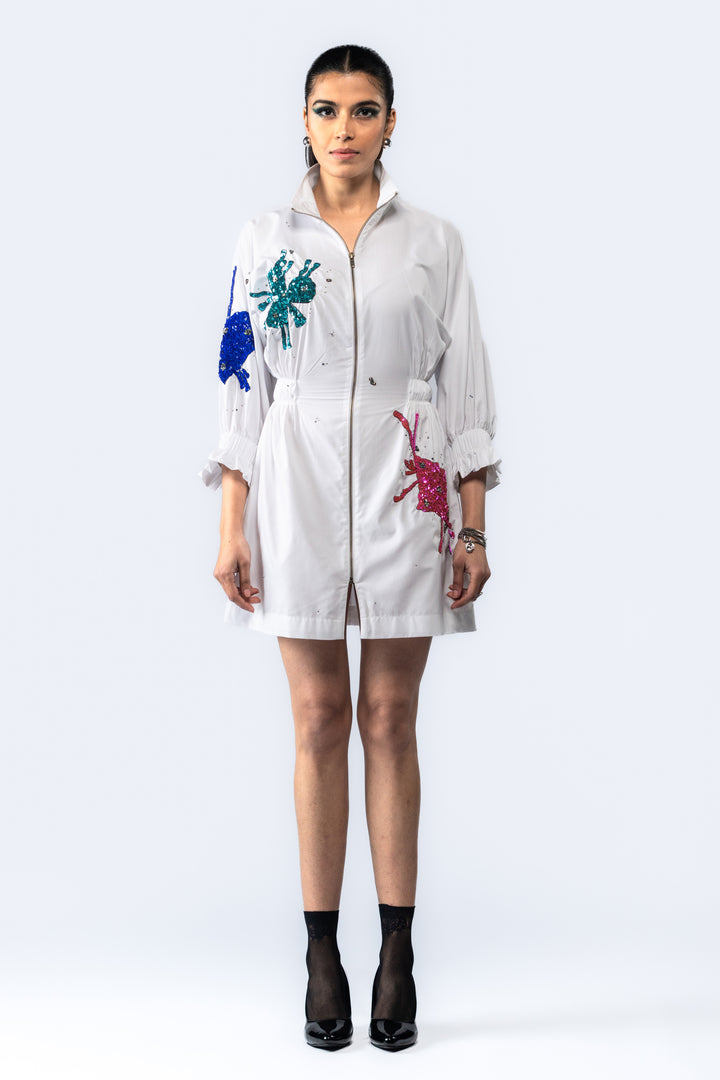 Hand embroidered sequin dress - White