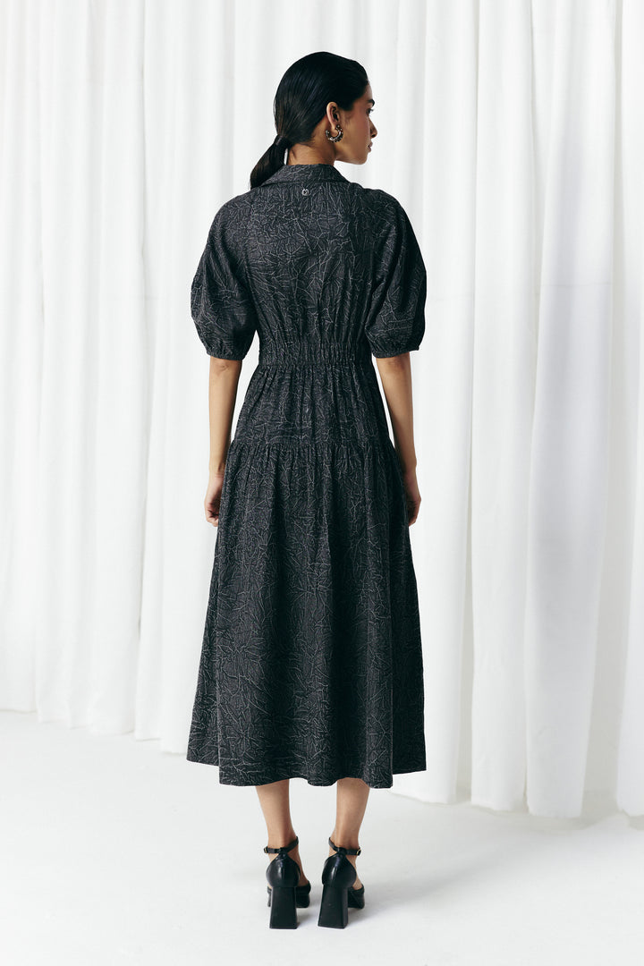 WASHED DENIM EMBELLISHED DRESS