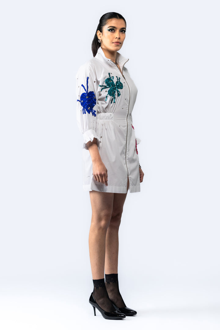 Hand embroidered sequin dress - White