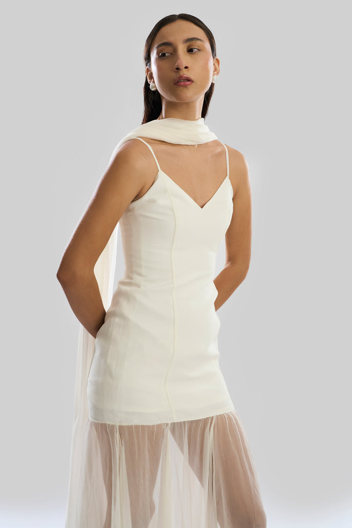 Ivory Mirage Dress with Scarf