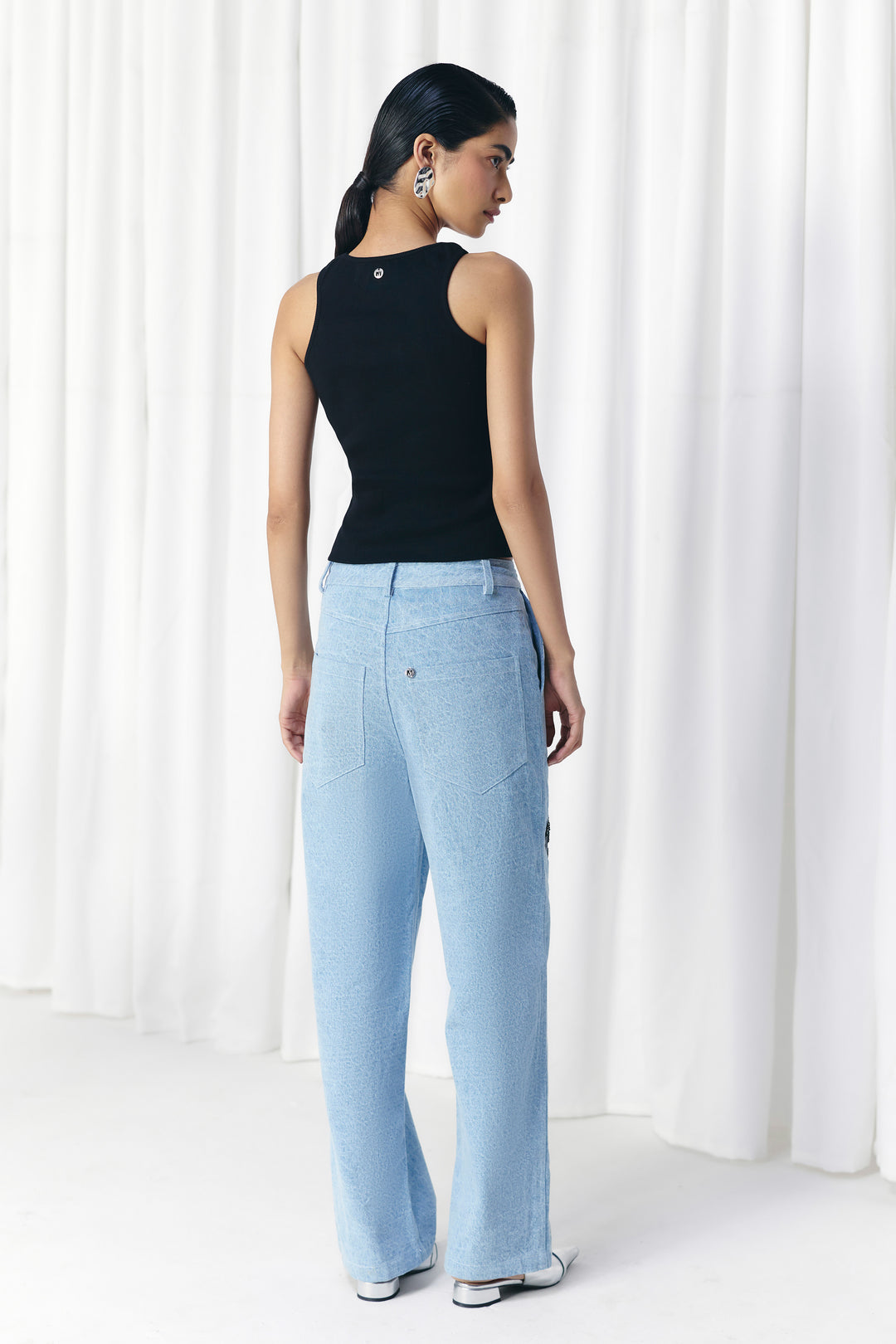 WASHED DENIM EMBELLISHED JEANS