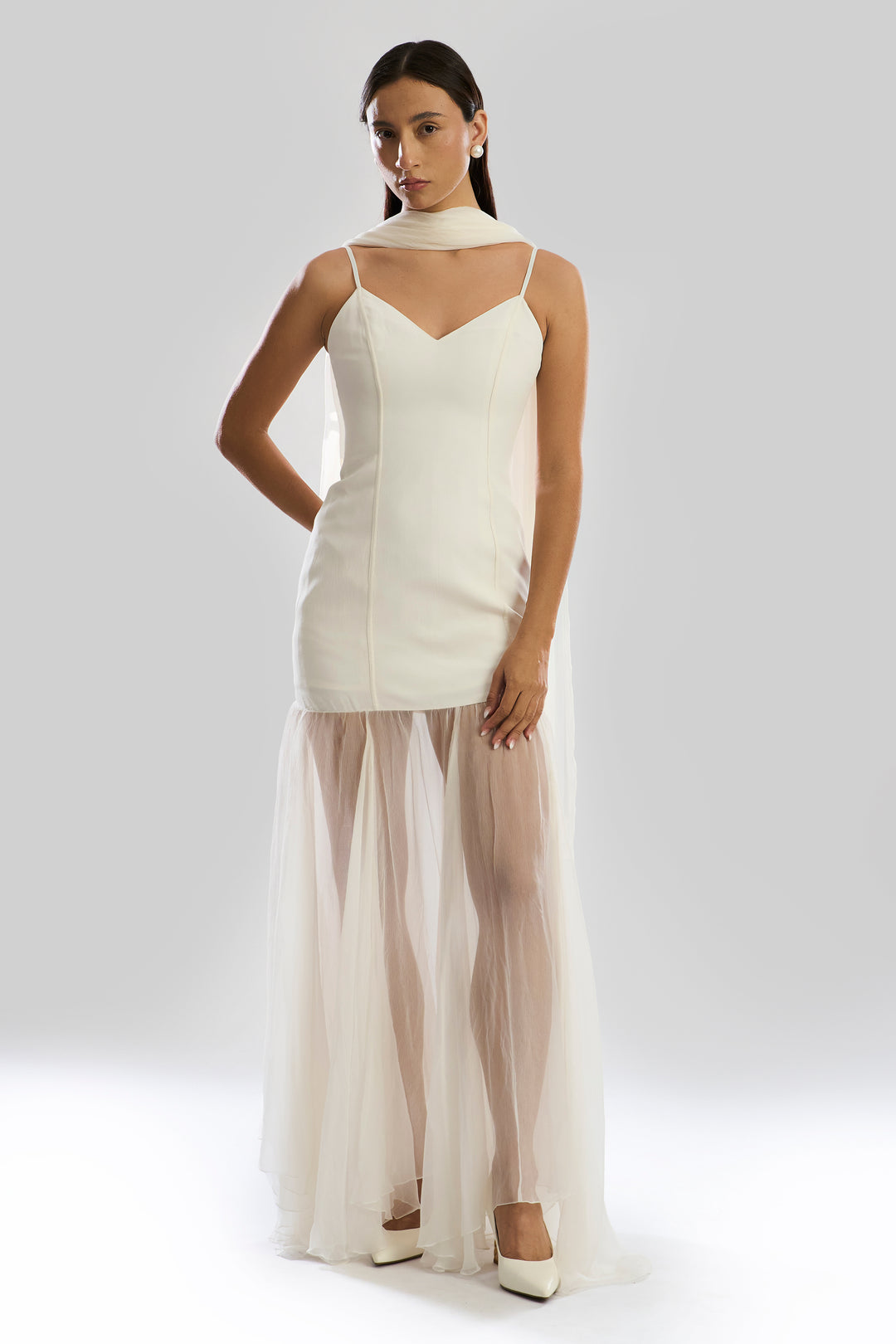 Ivory Mirage Dress with Scarf
