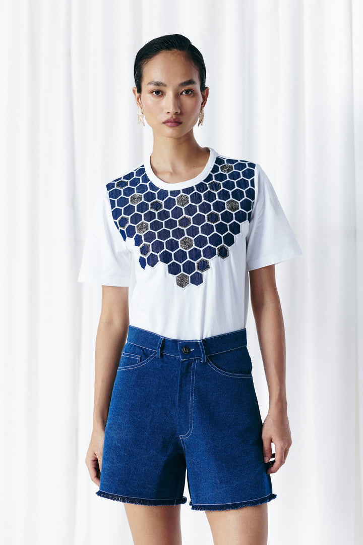 WHITE EMBELLISHED T-SHIRT