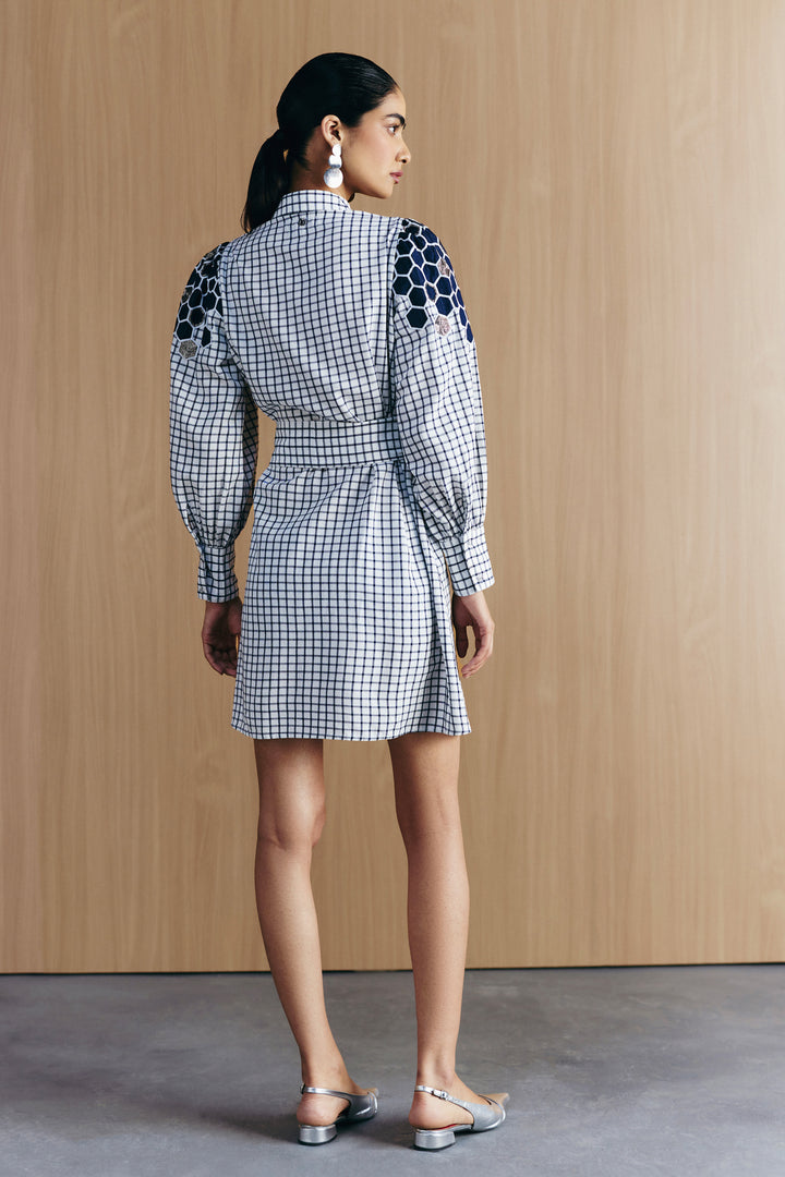 CHECK EMBELLISHED SHIRT DRESS