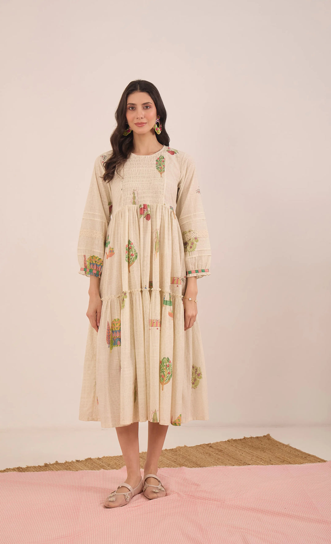 Gulposh: Cotton Smocking Midi Dress