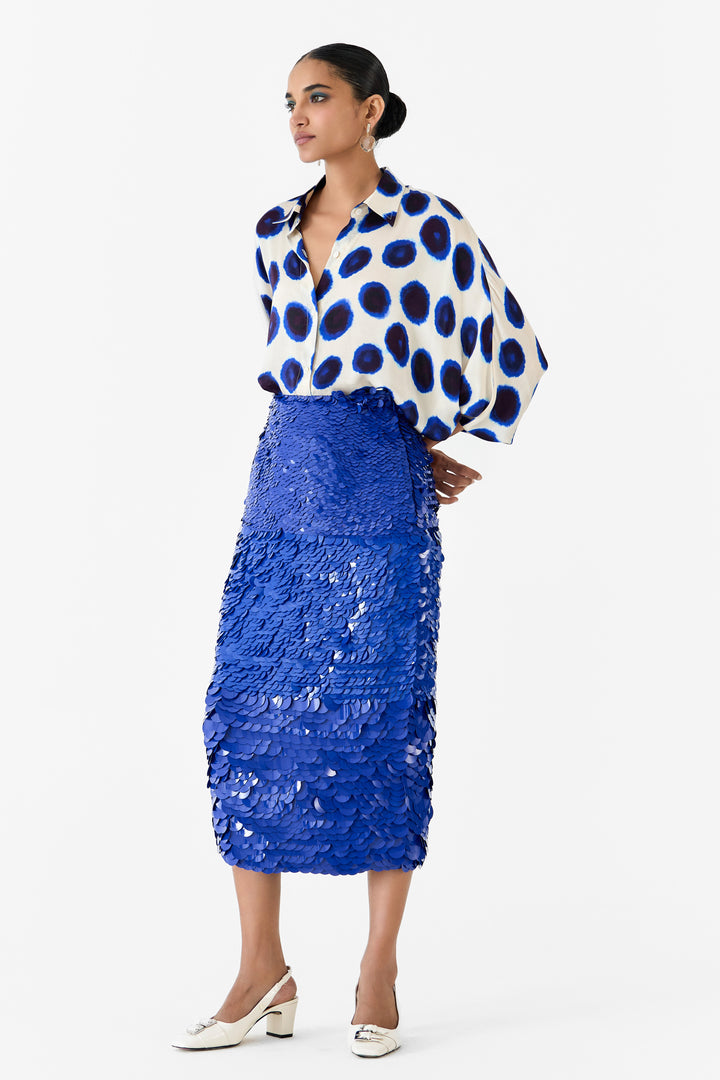 INDIGO SEQUIN SKIRT