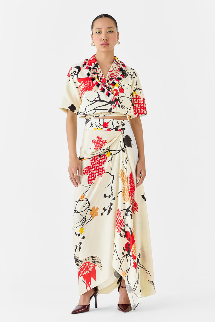 RED CRANE  BLAZER & DRAPED SKIRT CO-ORD