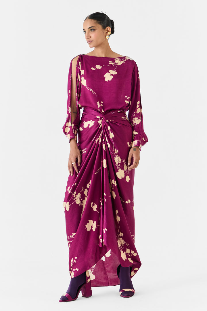 PLUM SHIRT DRAPED DRESS
