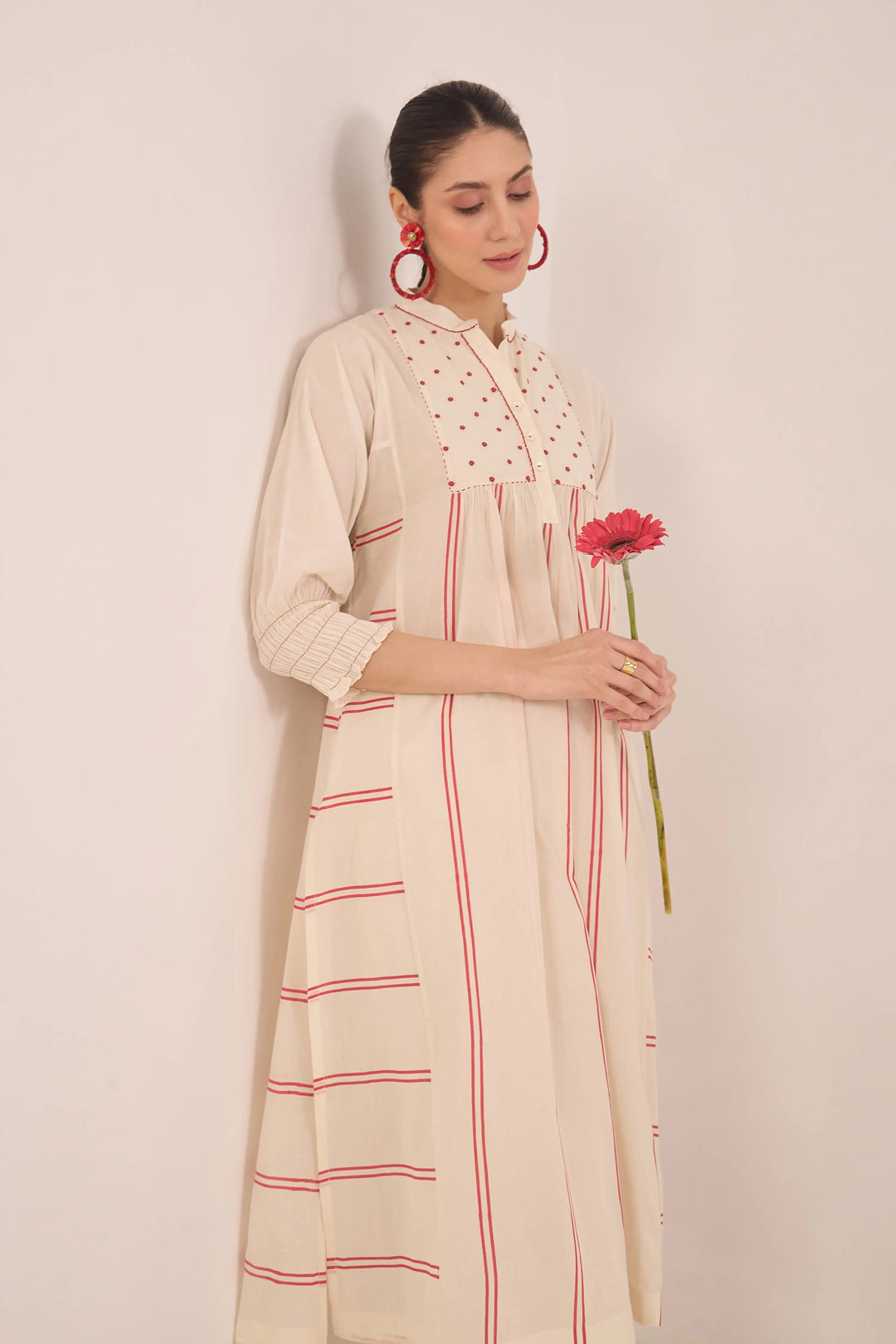 Zoon: Cotton Ivory Bead Stripe Kurta Set