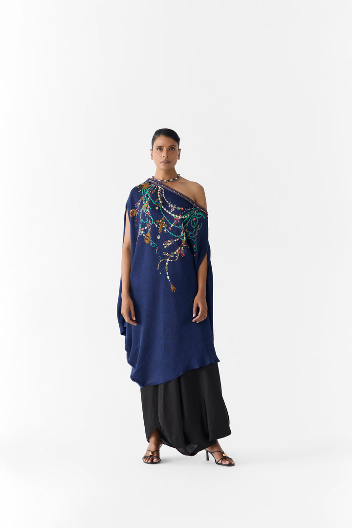 NAVY MAHARANI DRAPED DRESS & KNOT SKIRT
