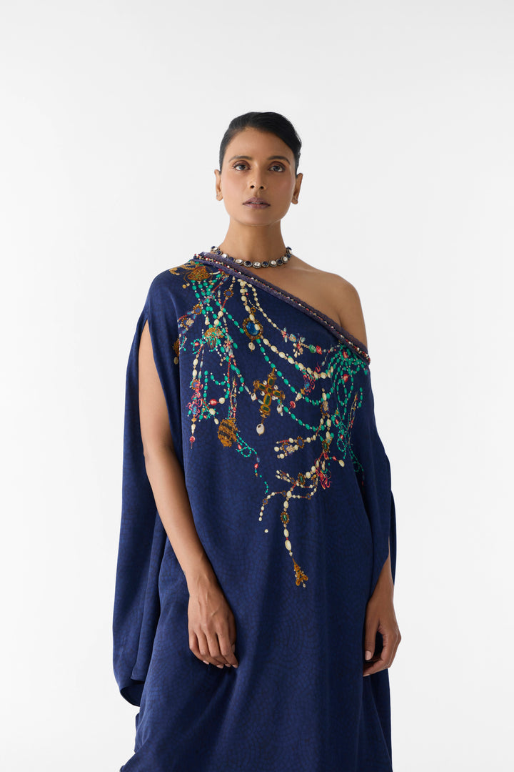 NAVY MAHARANI DRAPED DRESS & KNOT SKIRT