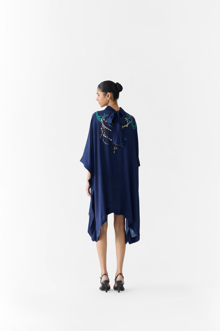 NAVY MAHARANI ROUND COLLAR KIMONO
